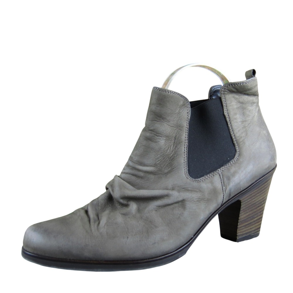 Paul Green Women 7.5 UK 10 US Gray Leather Chelsea Boots‎ Block Heel